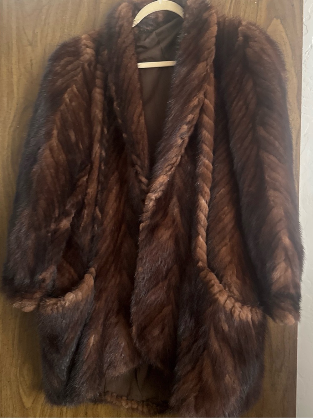 Brown Mink Fur Pea Coat - Women's Luxurious Outerwear